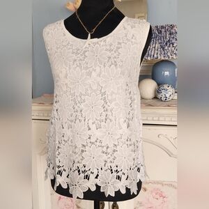 White Floral Lace Sleeveless Tank Top